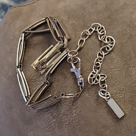 SOLD Vtg Silvertone Rectangle Cubism Link Chain Modern Moto Castlecore Belt - Picture 2 of 6